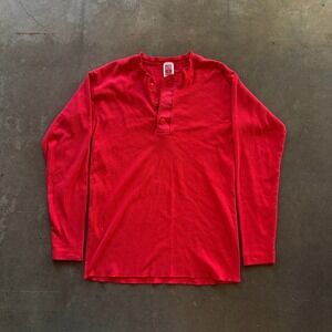 Vintage Waffle Knit Henley Thermal Shirt XL Faded Red Long Sleeve USA